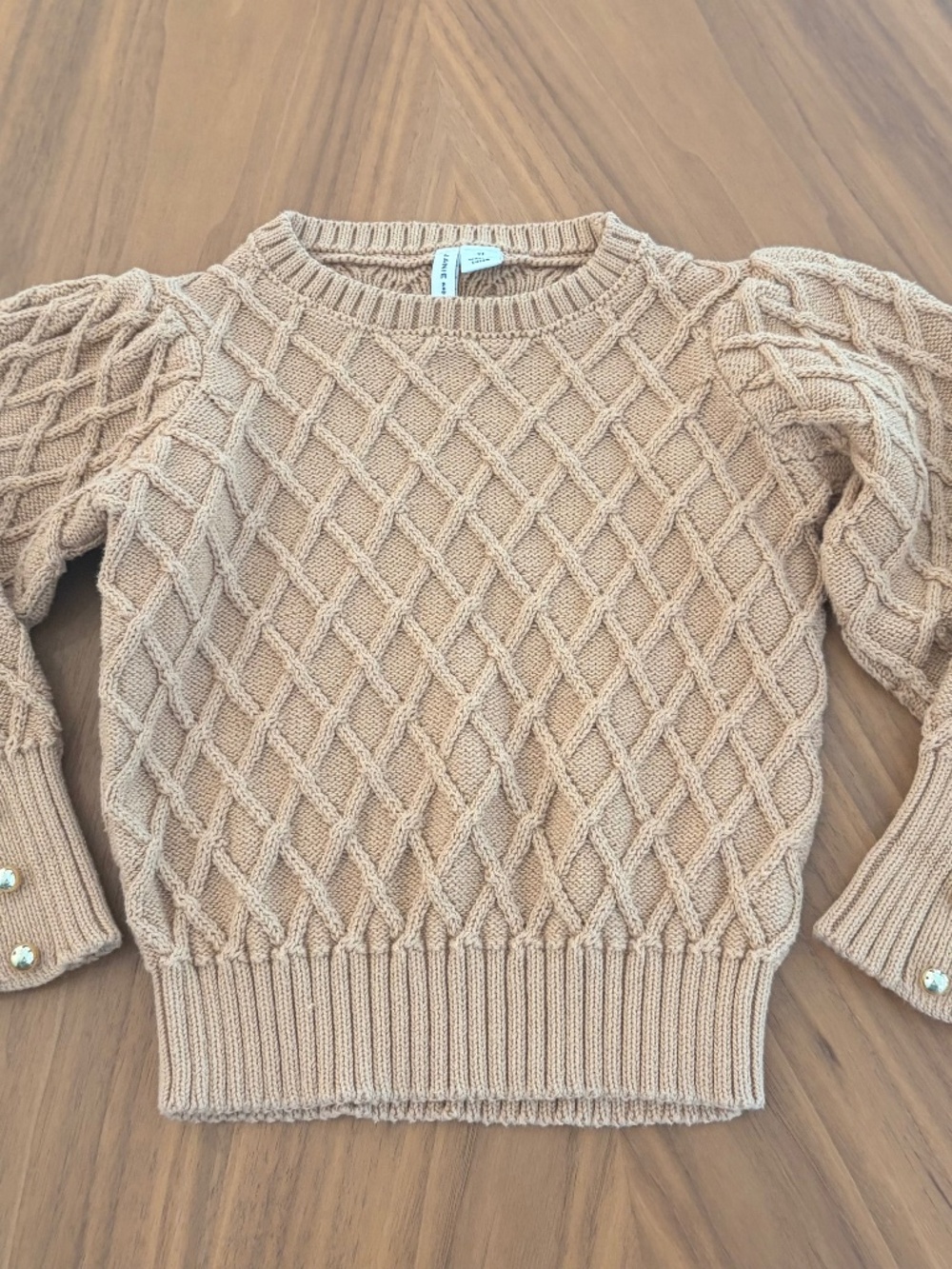 Janie and Jack, cable knit sweater with puff sleeves 2T